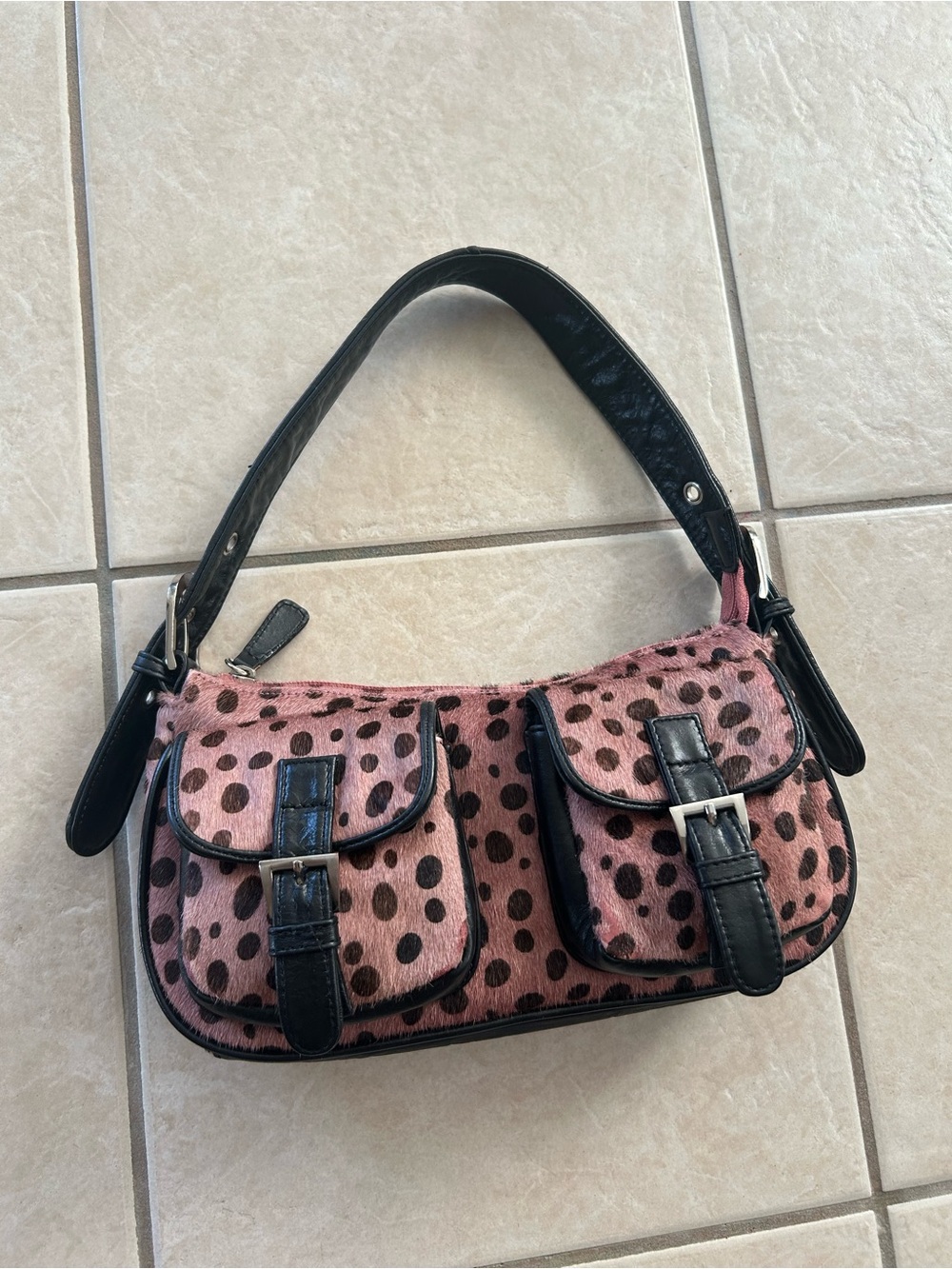 Y2K Vintage Vera Pelle Pink Leopard Baguette Shoulder Bag